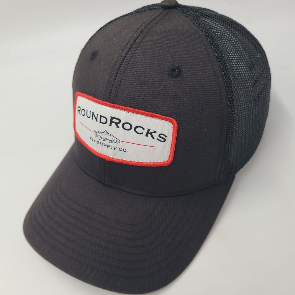 RoundRocks Hat Snapback Trucker Mesh Black White Red Fly Fishing Patch Logo Men